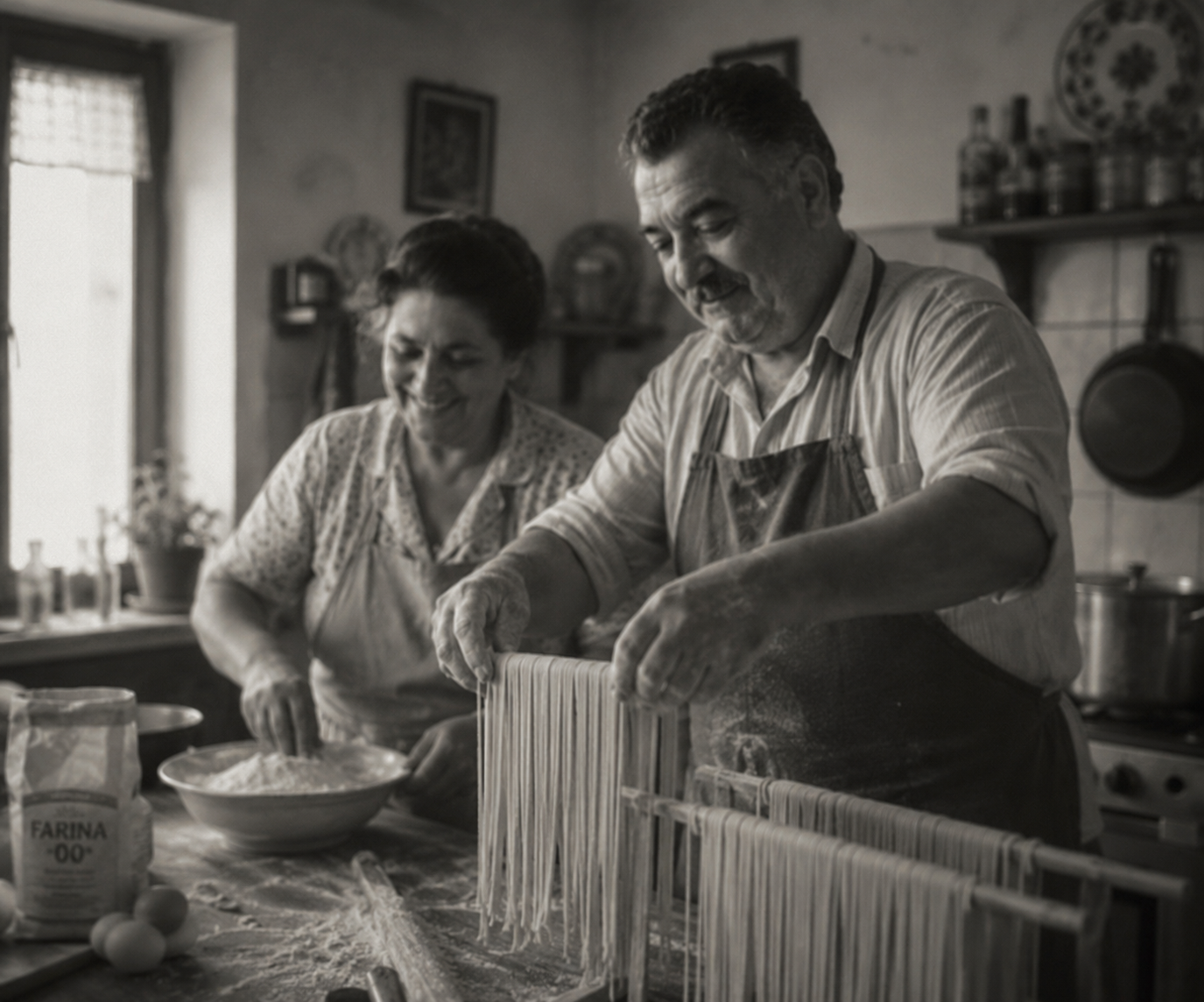 Hand-rolling fresh pasta in the family kitchen
