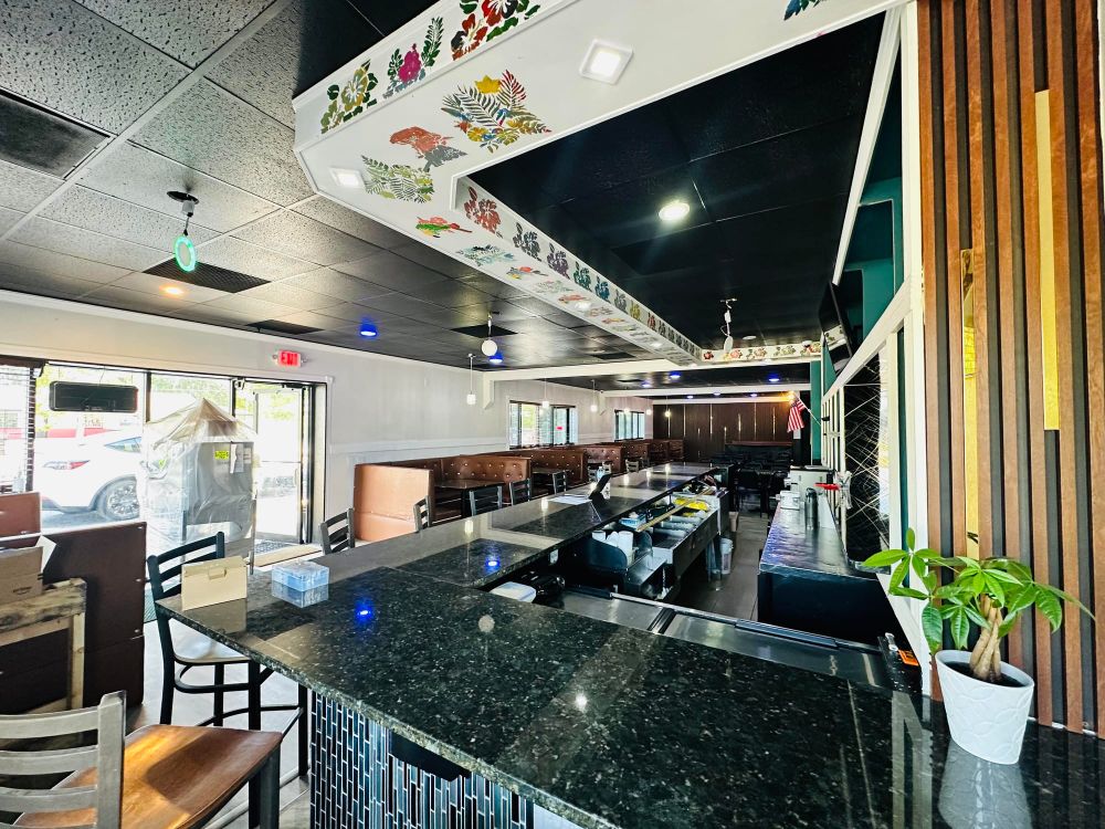 Full bar with marble counter